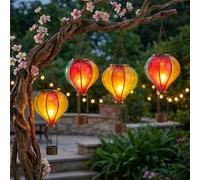 Lampe solaire à suspendre Décoration solaire Ballon d'air chaud avec effet de flammes Extérieur LED Lampe de jardin multicolore, plastique, LED blanc chaud,ØxH 14x47cm, 4 pièces