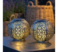 Lampe solaire Lampe à suspendre Décoration de jardin LED Jardin ronde Lampe d'extérieur Table Design sphérique, plastique noir argenté, 1x LED, DxH 18x17 cm, set de 2