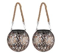 Lampe solaire suspension lumière décoration de jardin LED jardin rond extérieur table lumineuse suspension en forme de boule, métal cuivre argent, 1x LED, DxH 12x26 cm, lot de 2
