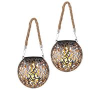 Lampe solaire suspension lumière décoration de jardin LED jardin rond extérieur table lumineuse suspension en forme de boule, métal cuivre argent, 1x LED, DxH 12x26 cm, lot de 2