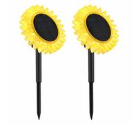 Lampe solaire Tournesol Décoration de jardin Lampe solaire noire jaune, plastique, 1x LED, DxH 13x29,5 cm, lot de 2
