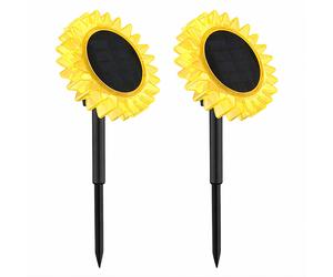 Lampe solaire Tournesol Décoration de jardin Lampe solaire noire jaune, plastique, 1x LED, DxH 13x29,5 cm, lot de 2