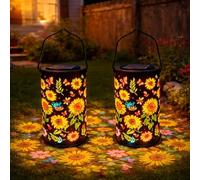 Lampe Solaire Tournesol pour Jardin, Lanterne Extérieure en Métal Étanche, Éclairage Décoratif pour Terrasse, Patio, Balcon et Allée (2 pcs)