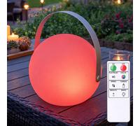 Lampe sphérique de décoration de jardin dimmable avec télécommande lampe d'extérieur à changement de couleur lampe rechargeable avec effet bougie, à suspendre ou à poser, LED RVB, DxH 18,9 x 21 cm
