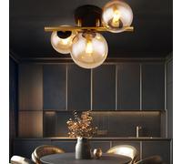 Plafonnier salon plafonnier design laiton noir boule lampe verre applique LED intérieur, boule verre ambré, 3 flammes G9, 3x 3,5W 3x350 lm, 3000K, LxPxH 28x21x19 cm