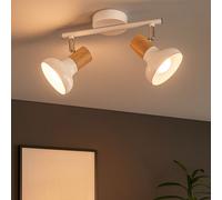 Plafonnier Spot 2 flammes Spot de plafond blanc Plafonnier 2 spots, spot pivotant, aspect bois, douilles E14, LxlxH 35,5x13x16 cm, Wofi 775502069000