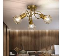 Lampe Spot Plafonnier Luminaire de Salon Rétro E14 3 à Flammes Métal Or Grille