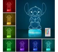 Lampe Stitch 3D LED Enfant avec Minuterie, 16 Couleurs, Télécommande & Tactile, Veilleuse Animation, Cadeau Noël Chambre