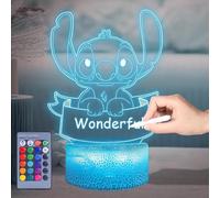 Lampe Stitch avec 2 Feutres Effaçables, 16 Couleurs Veilleuse 3D LED DIY Personnalisable pour Écrire et Dessiner, Télécommande et 4 Modes, Stich Merch Cadeau Noël Anniversaire Déco Chambre Enfants