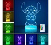 Lampe Stitch Veilleuse Enfant: 16 Couleurs LED avec Minuterie et Fonction Mémoire Effet d'Optique 3D Télécommande Idée Cadeau Originale Anniversaire Noël Filles Garçons Fan Stich Décoration Chambre
