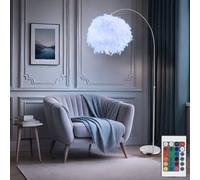Lampadaire lampe à arc réglable en hauteur avec ressorts lampadaire télécommande dimmable, blanc argenté, LED RGB 8,5W 806Lm blanc chaud, LxH 96x141 - 196 cm