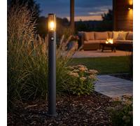Borne lumineuse détecteur de mouvement éclairage extérieur lampes de jardin anthracite IP44, lampadaire patio balcon, acier inoxydable couleur fumée, 1x douille E27, DxH 12,7x110cm