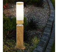 Lampe sur pied Lampe de socle extérieure ronde Lampe de socle extérieure Acier inoxydable Terrasses, aspect bois avec LED de décoration, 1x E27, DxH 11,7 x 50 cm
