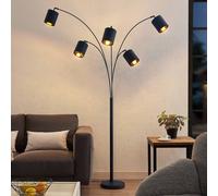 Lampe sur pied Lindby Abiram, noir/or, textile, 70 cm Abiram, noir, Salon / Salle à manger, Métal, Moderne, Lampadaire Tissu