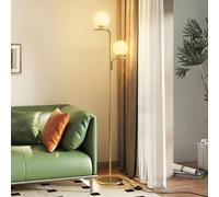 Lampe sur pied Moonbite avec deux abat-jour en verre, 3 températures de couleur réglables par un interrupteur au pied, ampoule E27 incluse, base en acier stable, finition dorée