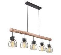 Lampe suspendue au plafond rétro avec poutre en bois, éclairage de salon avec grille, luminaire suspendu Globo 15326-5N