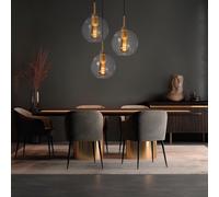 Lampe suspendue boule de verre, table à manger, boule de verre, boules lumineuses suspendues, 3 ampoules, métal laiton clair, 3x douilles E27, DxH 47x120cm
