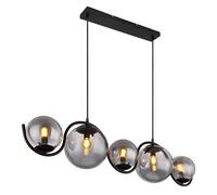 Lampe suspendue boules fumée lampe de salle à manger 5 ampoules lampe suspendue noire, 5x douilles E14, LxlxH 100x20x120 cm