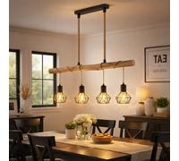 Lampe Suspendue Cage Noir Vintage Luminaire Suspendu Plafonnier LED Bois Bâton