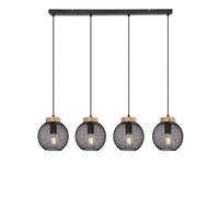Lampe suspendue design cage lampe suspendue table à manger suspension forme sphérique en bois, grille en métal noir, douilles 4x E27, LxPxH 95x20x120 cm