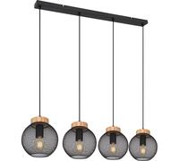 Lampe suspendue design cage lampe suspendue table à manger suspension forme sphérique en bois, grille en métal noir, douilles 4x E27, LxPxH 95x20x120 cm