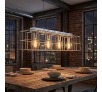Lampe Suspendue En Béton Acier Grille 4 Flammes LED L 90 Cm