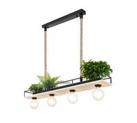 Lampe suspendue en bois, plafonnier de salon avec corde de chanvre, structure en métal avec étagère noir, 4x E27, LxH 95x120 cm