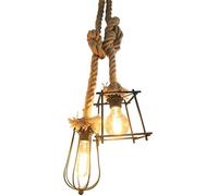 Lampe suspendue en corde de chanvre à 2 lumières, lustre industriel Compatible with salle à manger, lampe de table de billard, ferme. Personnalité - Lampes suspendues,Éclairage intérieur