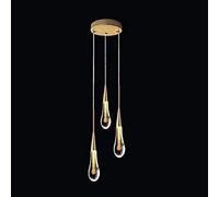 Lampe Suspendue en Cristal à 3 lumières en Forme de Goutte d'eau, Finition en Laiton brossé doré, Mini luminaires LED, Tige en métal, Globe de Plafond en Verre, éclairage Suspendu pour Cuisine, îlot