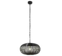 Lampe suspendue en cristal avec grille, lampe suspendue pour salle à manger, métal nickel mat, 1x douille E27, DxH 46x150 cm