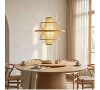 Lampe Suspendue en Osier Ø45 cm, Fabriquée à la Main, Style Oriental avec Abat-jour en Bambou en Forme de Fleur de Lotus, E27