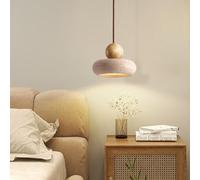 Lampe Suspendue En Travertin Jaune LED Style Wabi-Sabi Suspension Bois Massif Boule Ronde Lampe À Suspension En Pierre Naturelle Lustre Petit Lampe De Chevet Chambre Salon Salle À Manger Bar Café(A)
