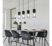 Lampe suspendue lampe de salle à manger lampe de salon lampe de cuisine, 4 flammes, verre métal noir fumé, E27, H 156 cm