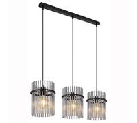 Lampe suspendue lampe de salon lampe à suspension lampe de salle à manger plafonnier, métal noir, tiges de verre fumé, 3 ampoules E27, L 80 cm