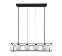 Lampe suspendue lampe de salon lampe de table à manger, métal noir verre blanc, 4 ampoules E14 réglable en hauteur, H 150 cm