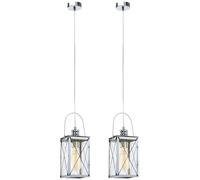 Lampe suspendue lampe de salon lanterne lampe de table à manger, métal verre chrome clair, douille E27, DxH 15x110cm