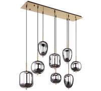 Lampe suspendue lampe en verre suspension salon fumée plafonnier aux couleurs laiton, métal mat, 8x douilles E14, LxlxH 102,5x34x120 cm