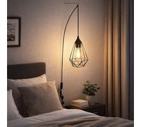 Suspension murale à LED Lampe de salon en métal tressé Lampe de chambre à coucher noire, longueur de câble 245 cm,7W 720lm blanc chaud, DxH 17 x 26 cm