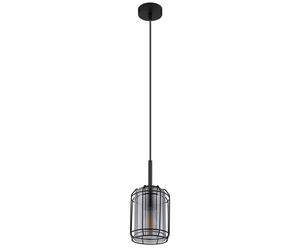 Lampe suspendue Lampe suspendue à cage métallique Abat-jour en verre noir fumé mat H 120 cm
