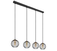 Lampe suspendue, lampe suspendue noire, table à manger, suspension, lampe suspendue, laiton, abat-jour cage, métal, douilles 4x E27, LxlxH 100x16x150 cm