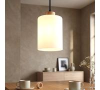 Suspension LED, lampe de salle à manger, hauteur réglable, bois et verre, Ø 15 cm