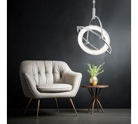 Lampe suspendue LED lampe de table à manger lampe design lampe de salon chromée, anneau mobile, 24W 1800lm blanc neutre, LxH 43,5x96 cm