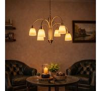 Lampe Suspendue LED Pendentif Nickel Mat Verre Opale 6 Flammes