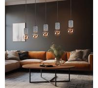 Lampe de salle à manger, suspension argentée antique, réglable en hauteur, 5 ampoules, métal aluminium, 5x E27, LxlxH 115x10x120 cm