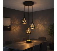 Lampe à LED suspendue Lampe à 3 flammes de table à manger Rétro Lampe de salle à manger noire réglable, métal, 3x 7W 806lm blanc chaud, DxH 41x120 cm