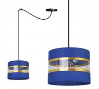 Lampe Suspendue Moderne - Light Home - Spider Elegance Gold - Métal Noir - Abat-jour Tissu Bleu Marine/Or