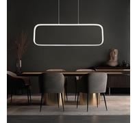 Suspension lampe de chambre moderne argent suspension opale, cadre LED rectangle, métal mat, LED 24W 1400lm 3000K blanc chaud, LxlxH 80x10x120 cm