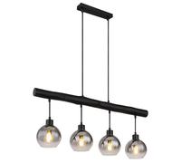 Lampe suspendue poutre en bois lampe suspendue rétro bois salle à manger lampe suspension 4 flammes, verre fumé, métal, 4x E27, LxlxH 85x15x120 cm