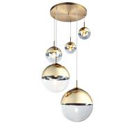 Lampe suspendue Salle à manger Lampe à suspendre or 5 flammes Lampe de salon Loft, verre partiellement satiné, H 150 cm