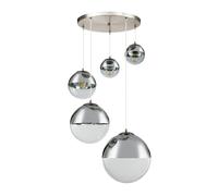 Lampe suspendue salle à manger lampe de table à manger moderne boules de verre 5 boules de flamme lampe verre grand, nickel chrome clair mat, 5x E27, DxH 65x150 cm